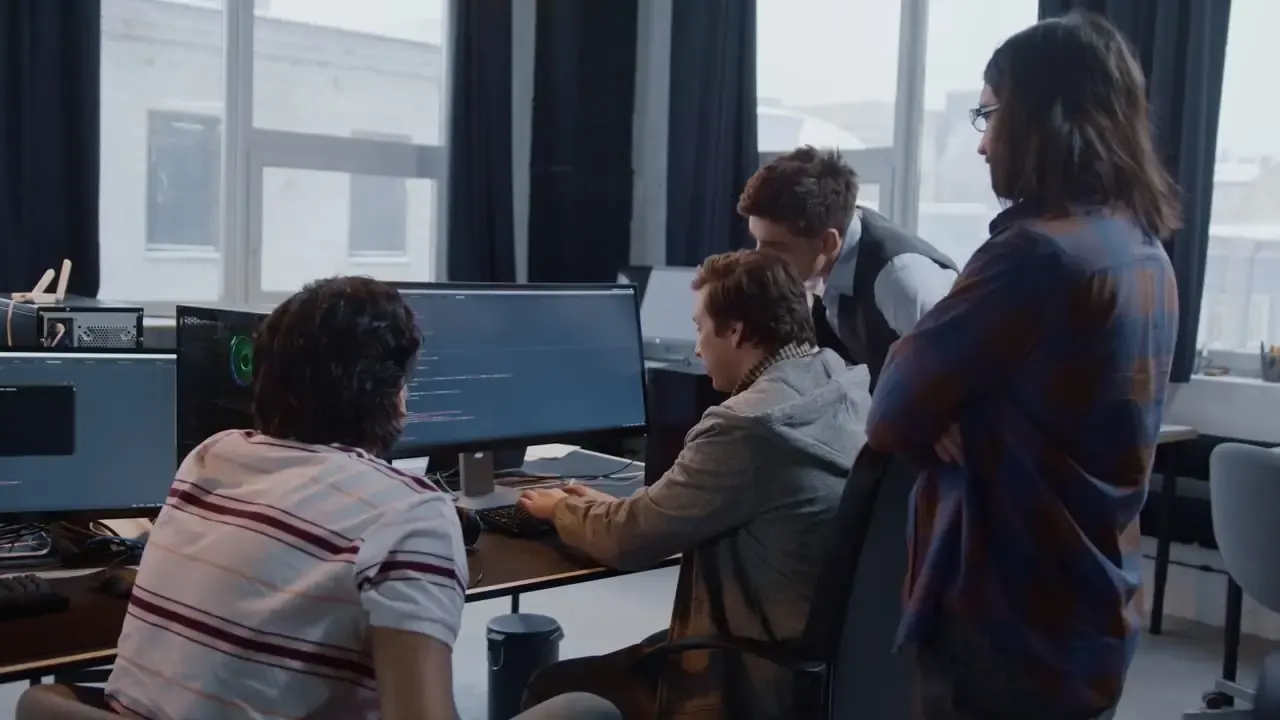 Equipe de tecnologia trabalhando em computadores